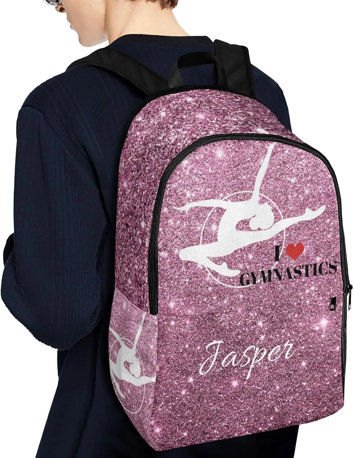 Personalized Backpack Glitter Inbakerdoek Rhythmic Gymnastics Travel Backpack College BookBag School Bag 17.7 IN for Girls Boys Kids