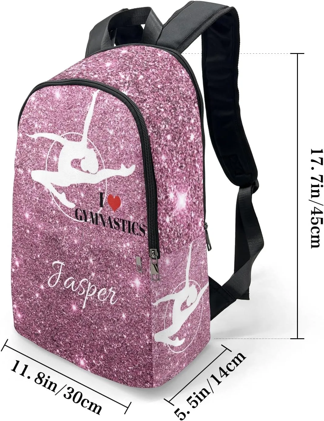 Personalized Backpack Glitter Inbakerdoek Rhythmic Gymnastics Travel Backpack College BookBag School Bag 17.7 IN for Girls Boys Kids