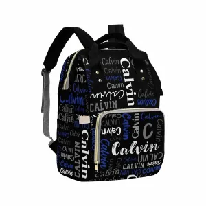 Personalized Backpack with Name, Custom Diaper Bag Text Name Logo Black Fashion Daycare Bag Mummy Nursing Baby Bags Shoulder Bag Casual Daypack Bag for Mom Dad Shopping Picnic