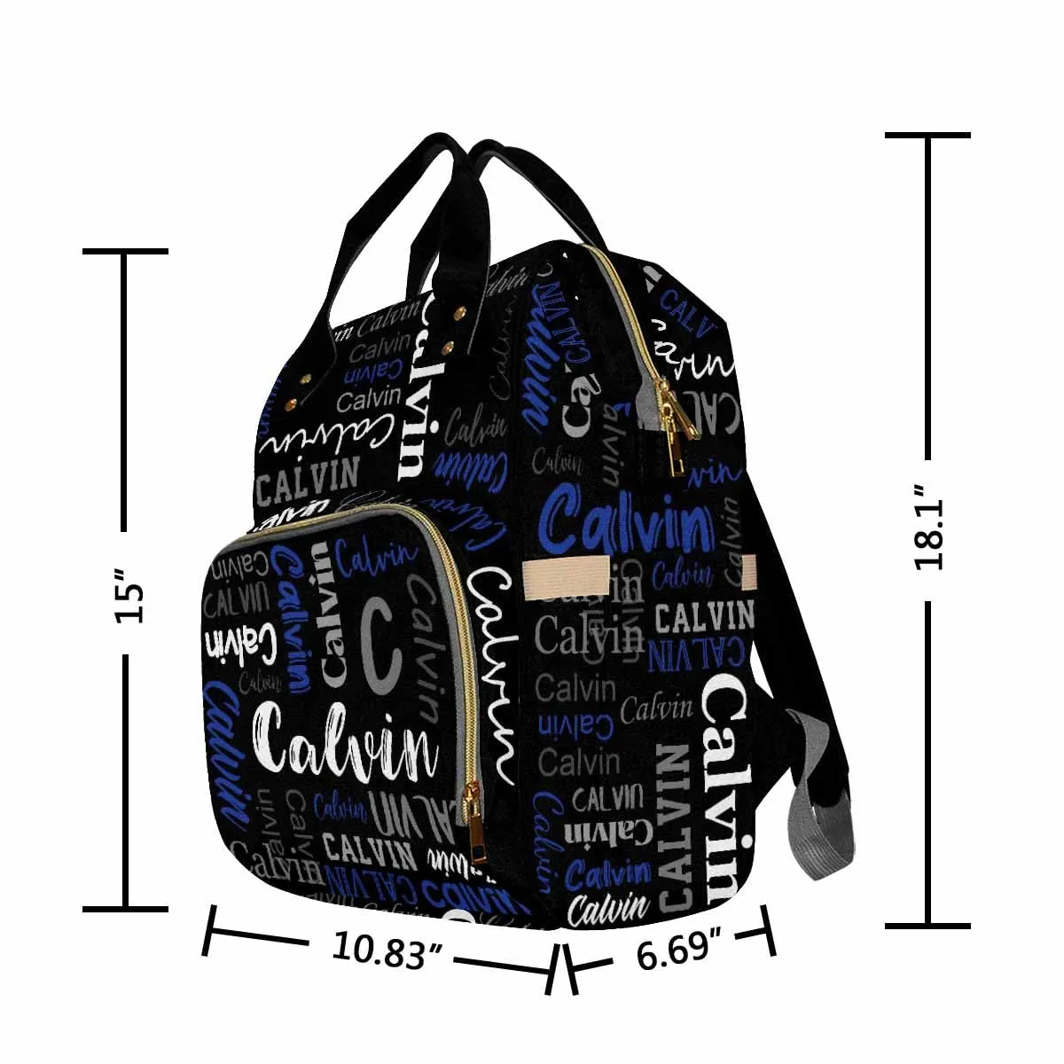 Personalized Backpack with Name, Custom Diaper Bag Text Name Logo Black Fashion Daycare Bag Mummy Nursing Baby Bags Shoulder Bag Casual Daypack Bag for Mom Dad Shopping Picnic