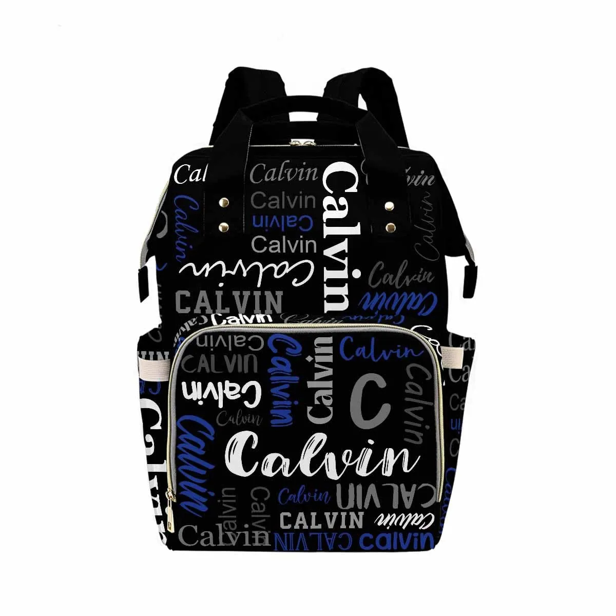 Personalized Backpack with Name, Custom Diaper Bag Text Name Logo Black Fashion Daycare Bag Mummy Nursing Baby Bags Shoulder Bag Casual Daypack Bag for Mom Dad Shopping Picnic