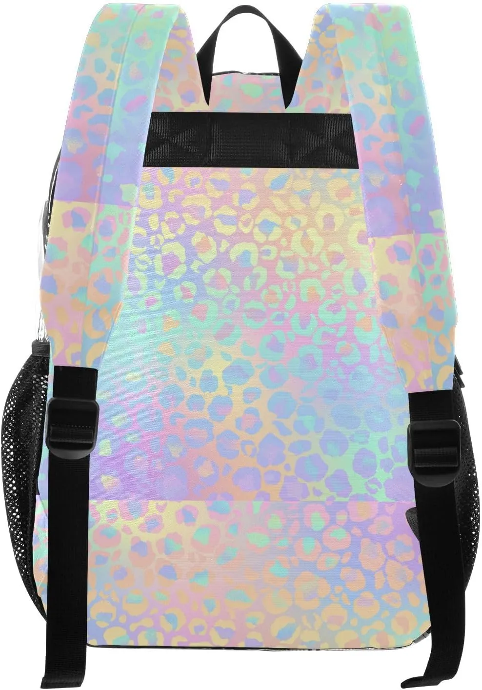 Personalized Clear Backpacks for Girls Boys Women Men Holographic Leopard Spots Custom Name PVC Transparent Bookbag for Schools Stadium Concerts Work