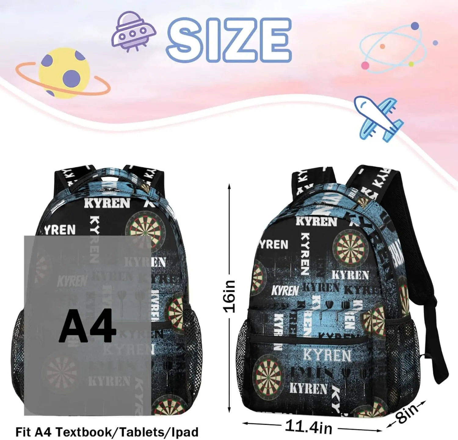 Personalized Darts Backpack, Customized Sports Bag Backpack for Men Women, Custom Name Laptop Backpacks Travel Camping Daypack, Blue Black