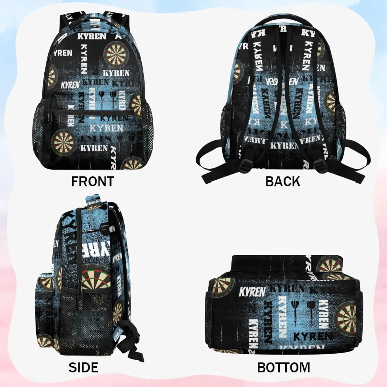 Personalized Darts Backpack, Customized Sports Bag Backpack for Men Women, Custom Name Laptop Backpacks Travel Camping Daypack, Blue Black