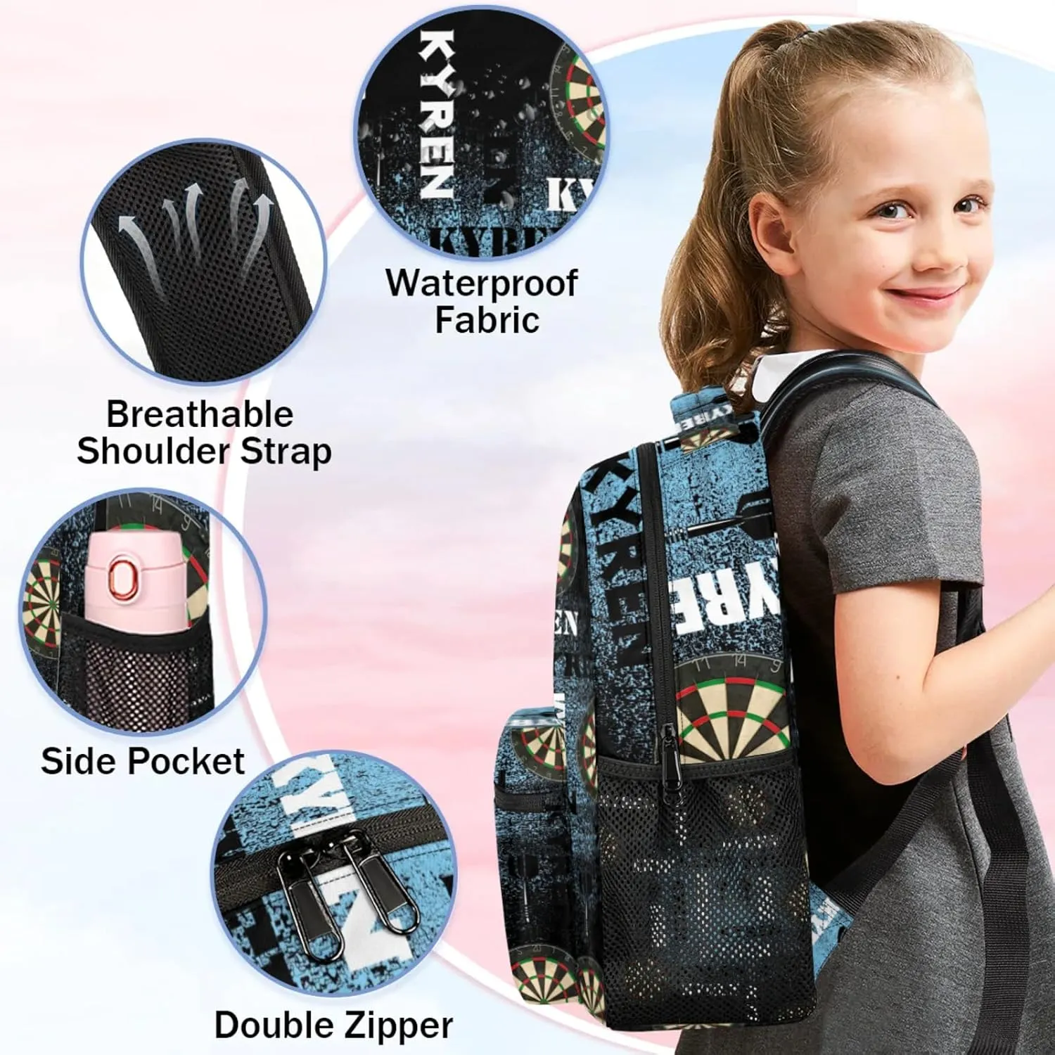 Personalized Darts Backpack, Customized Sports Bag Backpack for Men Women, Custom Name Laptop Backpacks Travel Camping Daypack, Blue Black