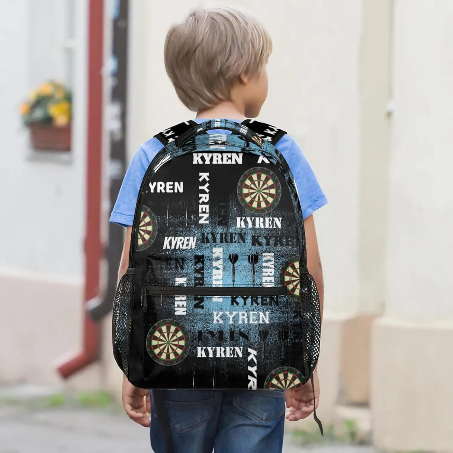Personalized Darts Backpack, Customized Sports Bag Backpack for Men Women, Custom Name Laptop Backpacks Travel Camping Daypack, Blue Black