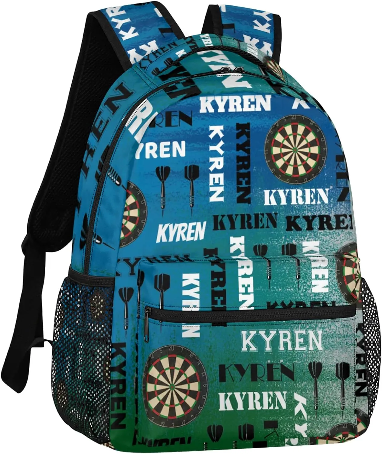 Personalized Darts Backpack, Customized Sports Bag Backpack for Men Women, Custom Name Laptop Backpacks Travel Camping Daypack, Blue Green Gray