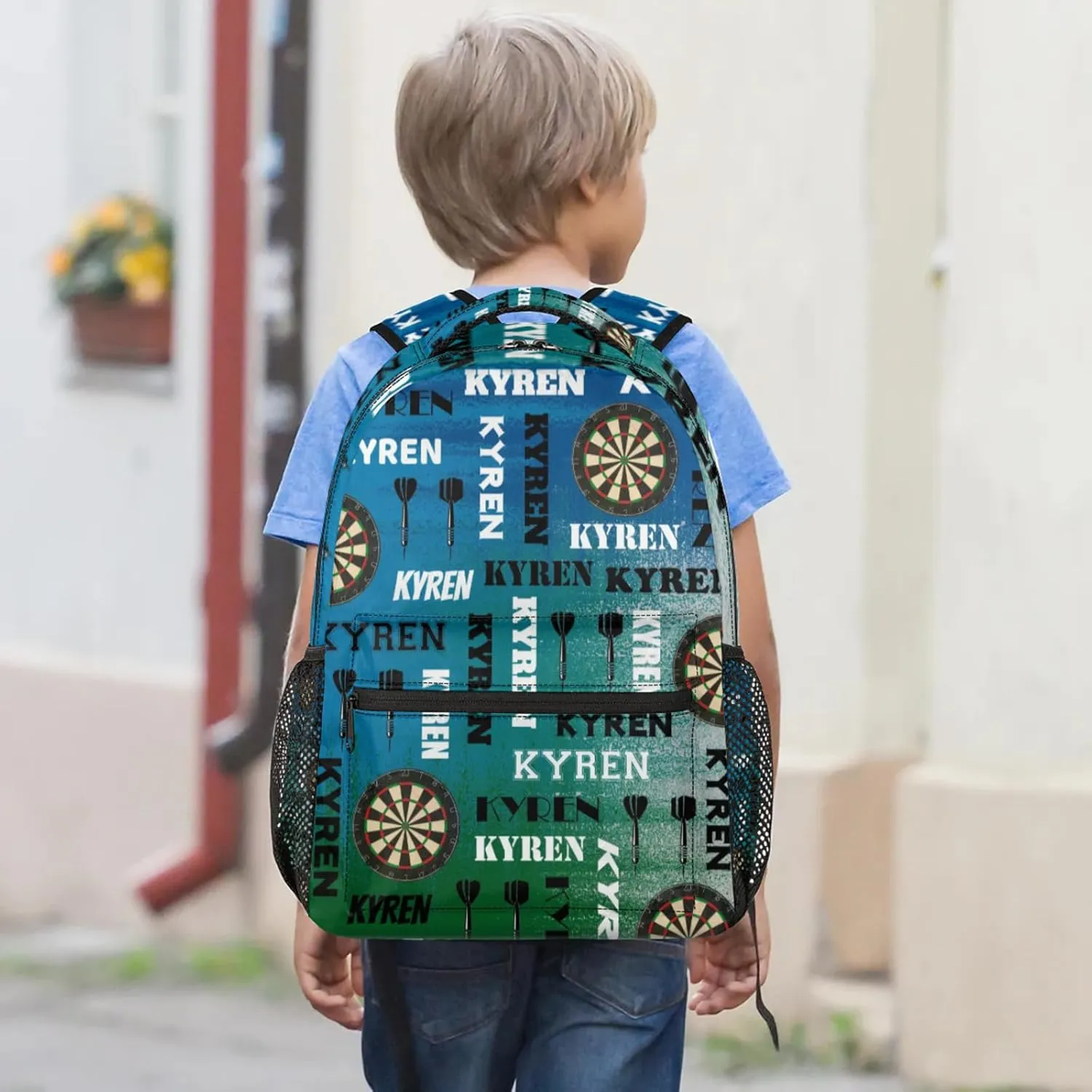 Personalized Darts Backpack, Customized Sports Bag Backpack for Men Women, Custom Name Laptop Backpacks Travel Camping Daypack, Blue Green Gray