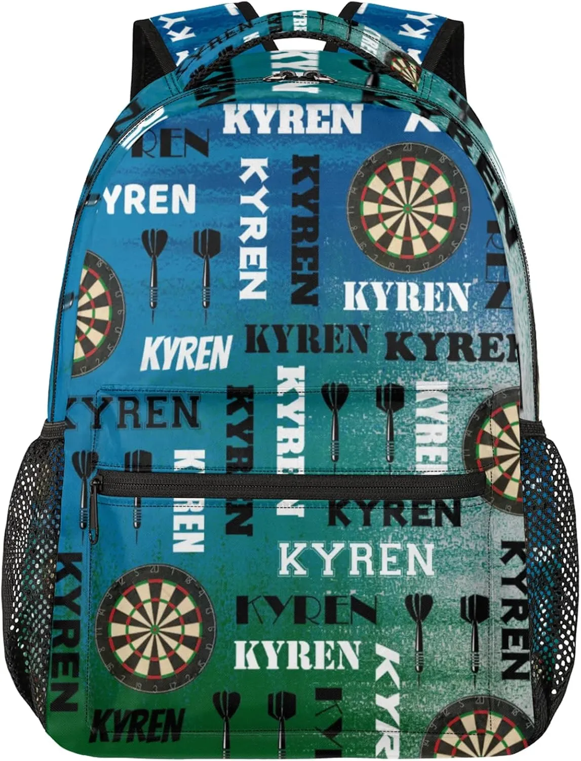 Personalized Darts Backpack, Customized Sports Bag Backpack for Men Women, Custom Name Laptop Backpacks Travel Camping Daypack, Blue Green Gray