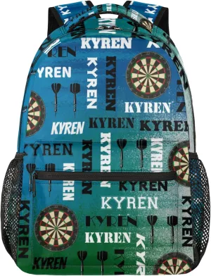 Personalized Darts Backpack, Customized Sports Bag Backpack for Men Women, Custom Name Laptop Backpacks Travel Camping Daypack, Blue Green Gray