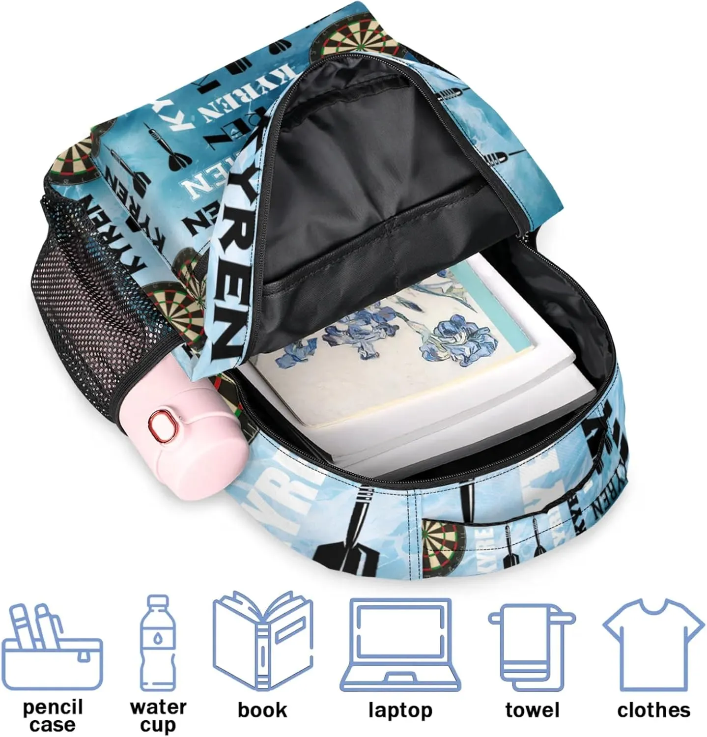 Personalized Darts Backpack with Name, Custom Sports Bag Backpack for Men Women, Customized Laptop Backpacks Travel Camping Daypack, Blue Navy