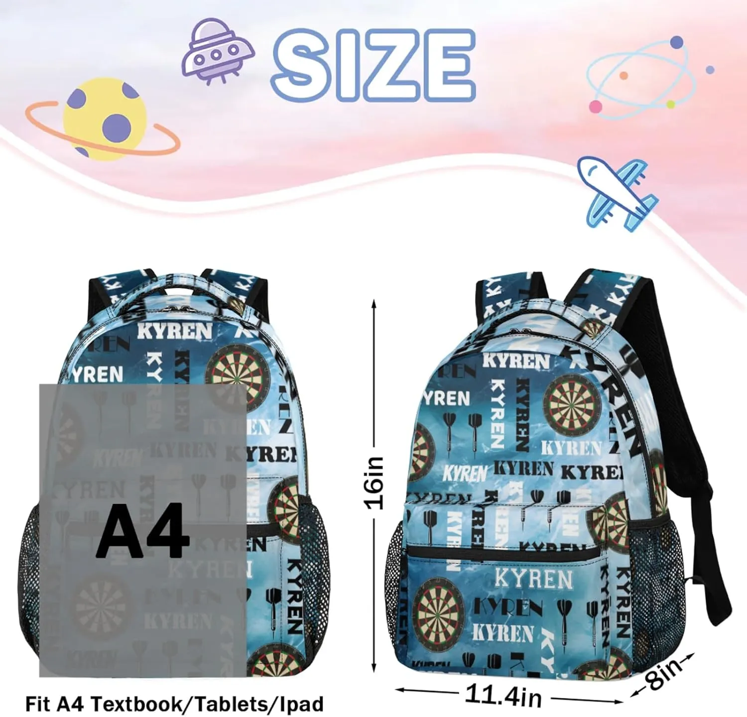 Personalized Darts Backpack with Name, Custom Sports Bag Backpack for Men Women, Customized Laptop Backpacks Travel Camping Daypack, Blue Navy