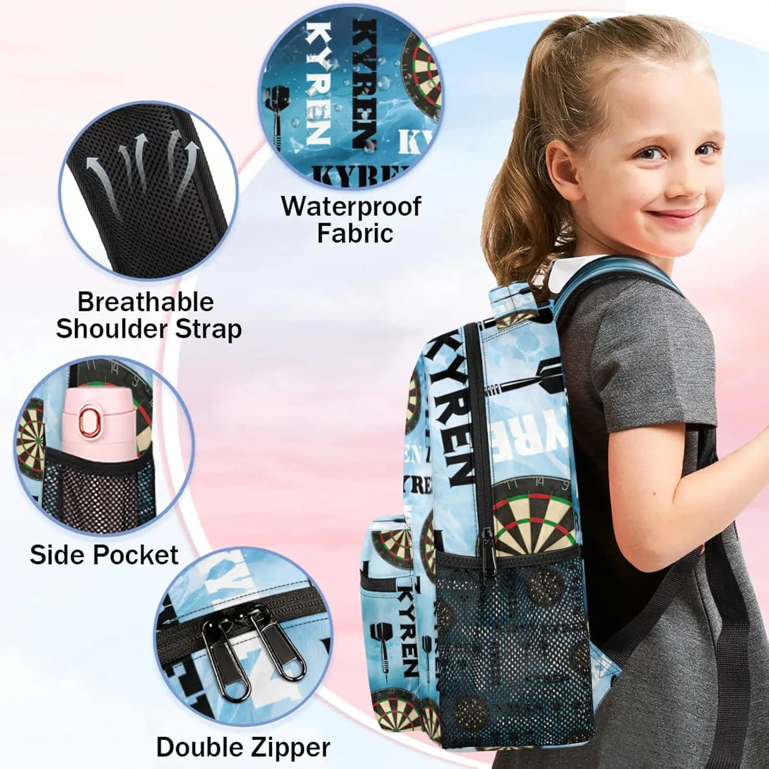 Personalized Darts Backpack with Name, Custom Sports Bag Backpack for Men Women, Customized Laptop Backpacks Travel Camping Daypack, Blue Navy