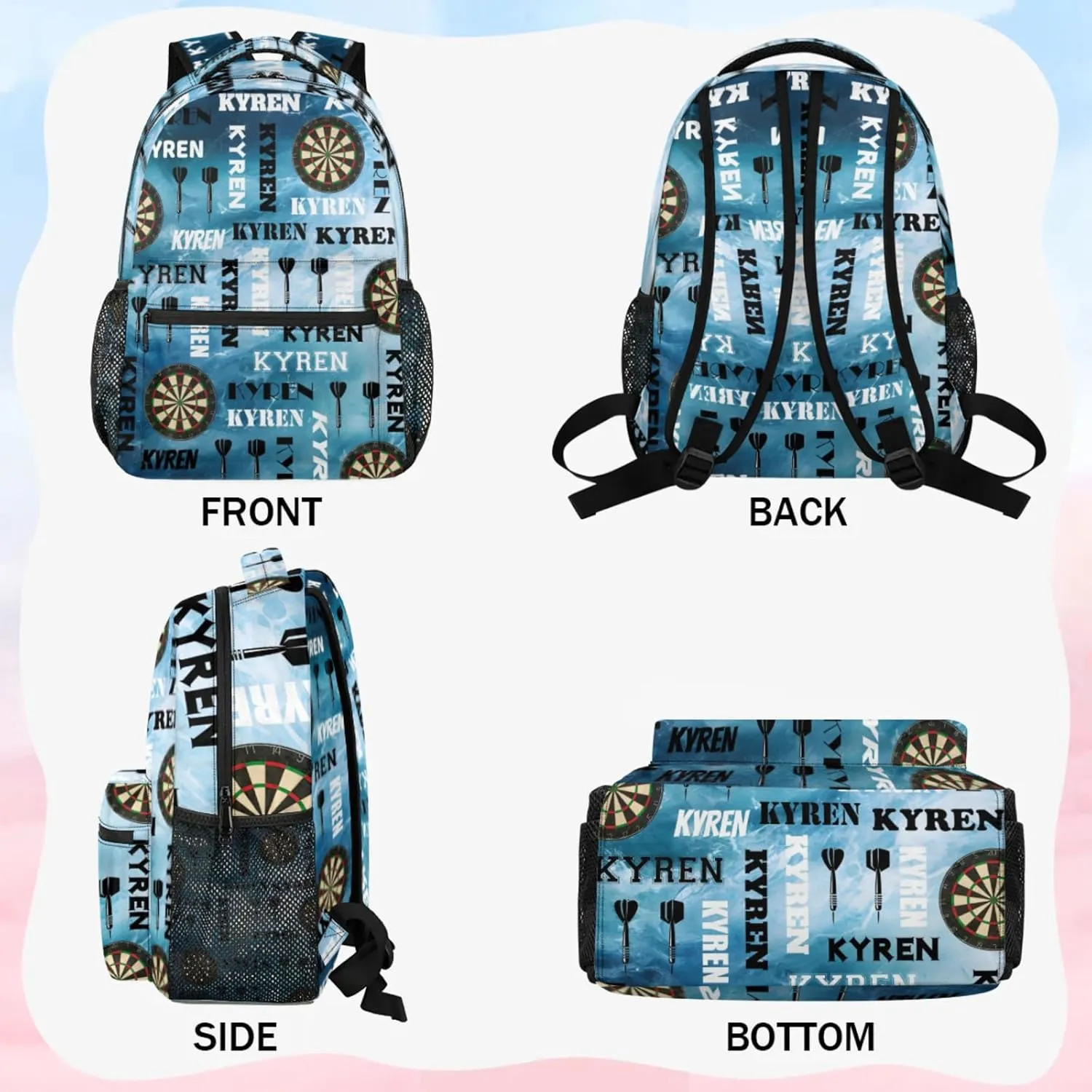 Personalized Darts Backpack with Name, Custom Sports Bag Backpack for Men Women, Customized Laptop Backpacks Travel Camping Daypack, Blue Navy