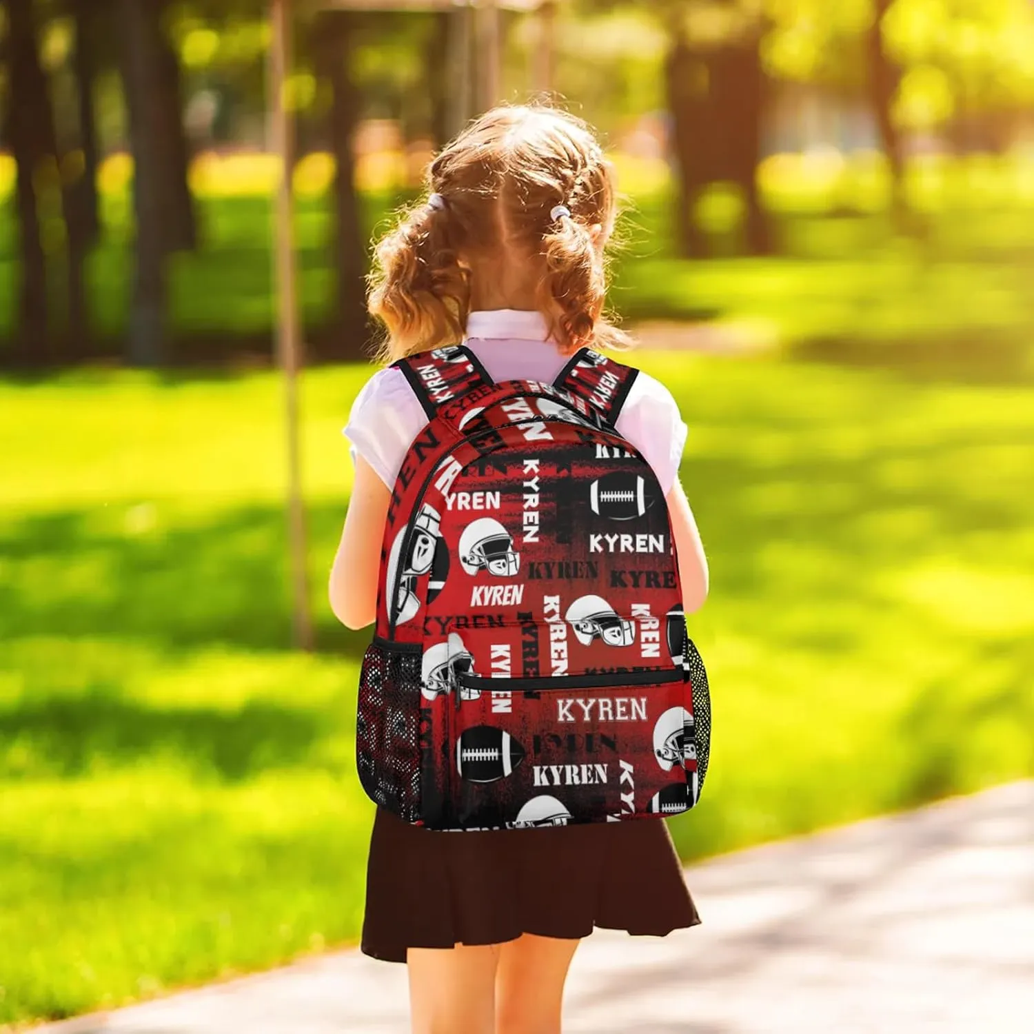 Personalized Football Backpack for Men Women, Custom Name Sports Bag Backpack, Laptop Backpacks Daypack for Travel Camping, Black Red