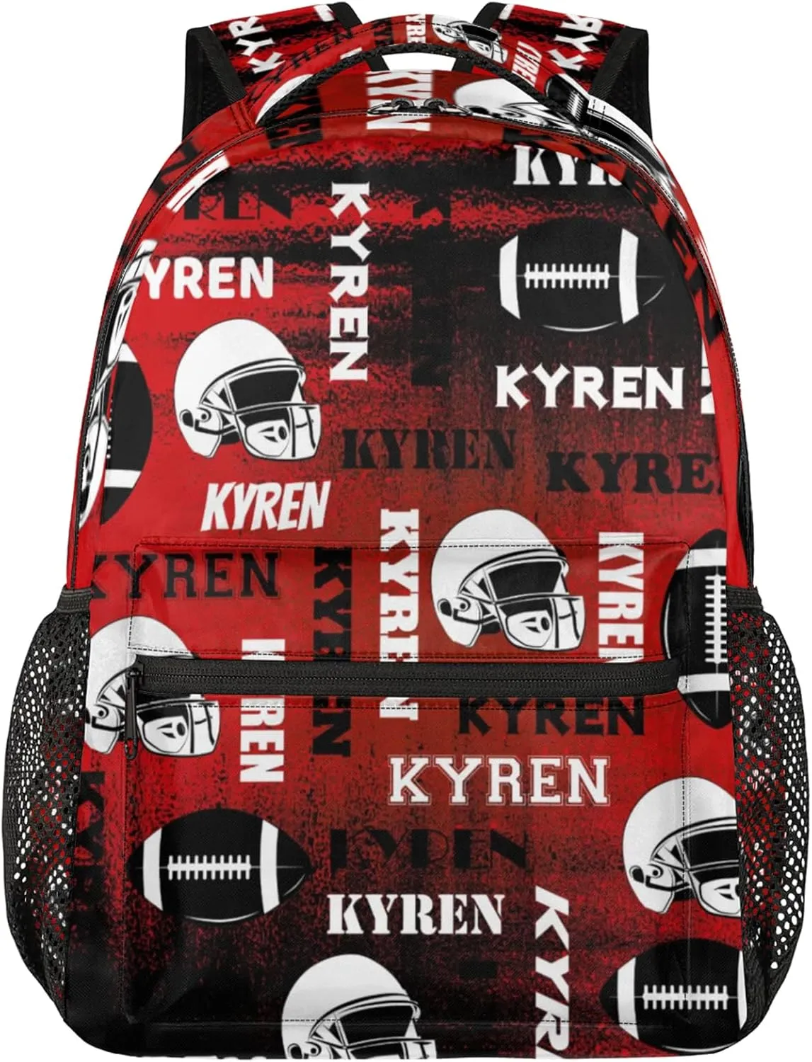 Personalized Football Backpack for Men Women, Custom Name Sports Bag Backpack, Laptop Backpacks Daypack for Travel Camping, Black Red