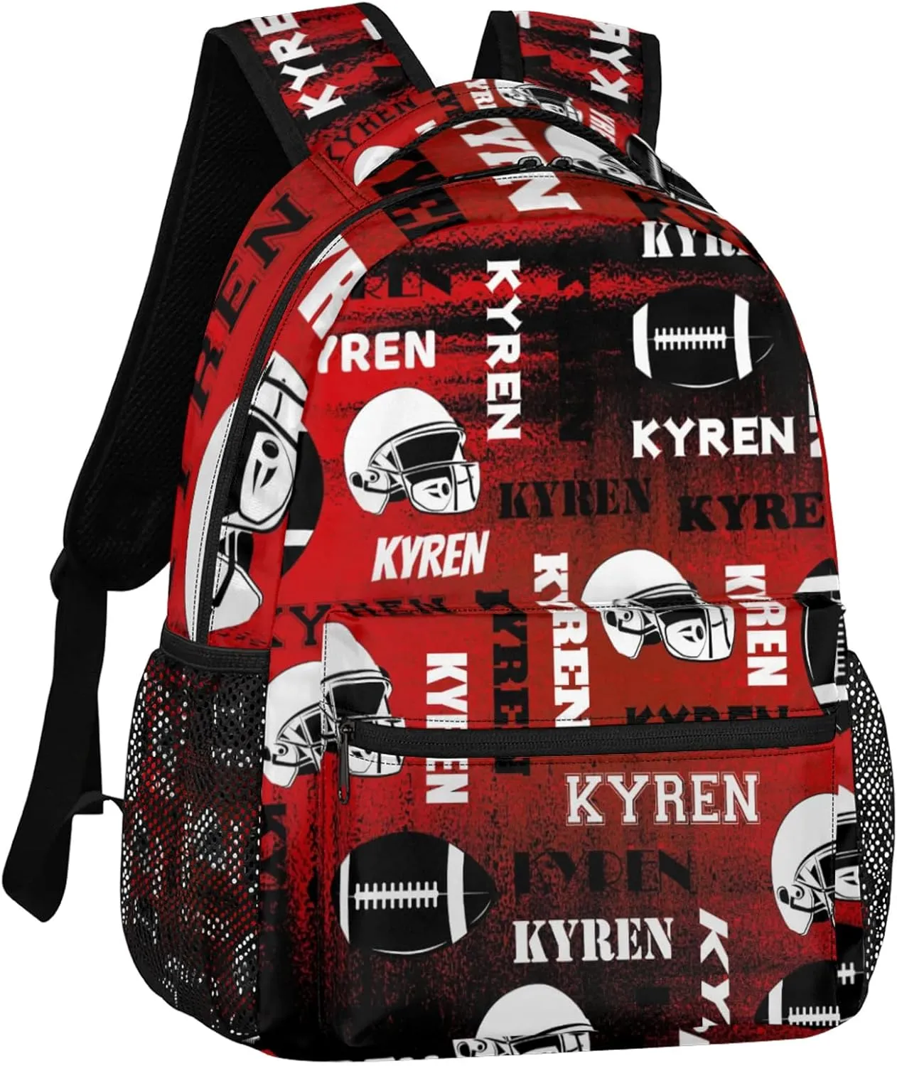 Personalized Football Backpack for Men Women, Custom Name Sports Bag Backpack, Laptop Backpacks Daypack for Travel Camping, Black Red