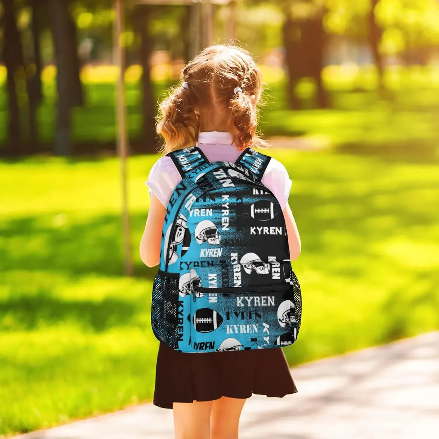 Personalized Football Backpack for Men Women, Custom Name Sports Bag Backpack, Laptop Backpacks Daypack for Travel Camping, Blue Black Print