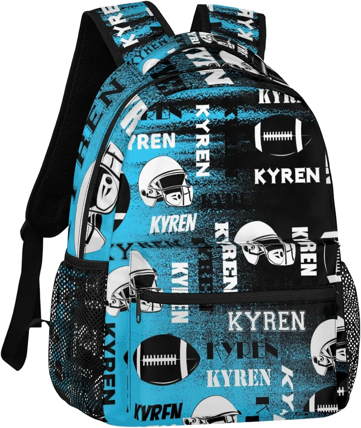 Personalized Football Backpack for Men Women, Custom Name Sports Bag Backpack, Laptop Backpacks Daypack for Travel Camping, Blue Black Print