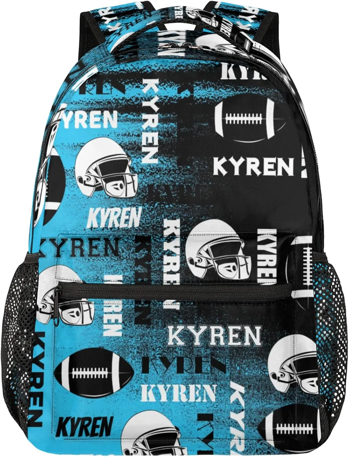 Personalized Football Backpack for Men Women, Custom Name Sports Bag Backpack, Laptop Backpacks Daypack for Travel Camping, Blue Black Print