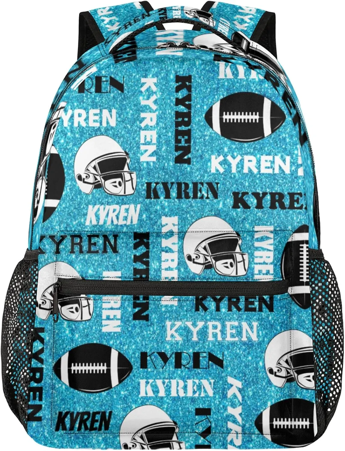 Personalized Football Backpack for Men Women, Custom Sports Bag Backpack with Name, Laptop Backpacks Daypack for Travel Camping, Blue Glitter