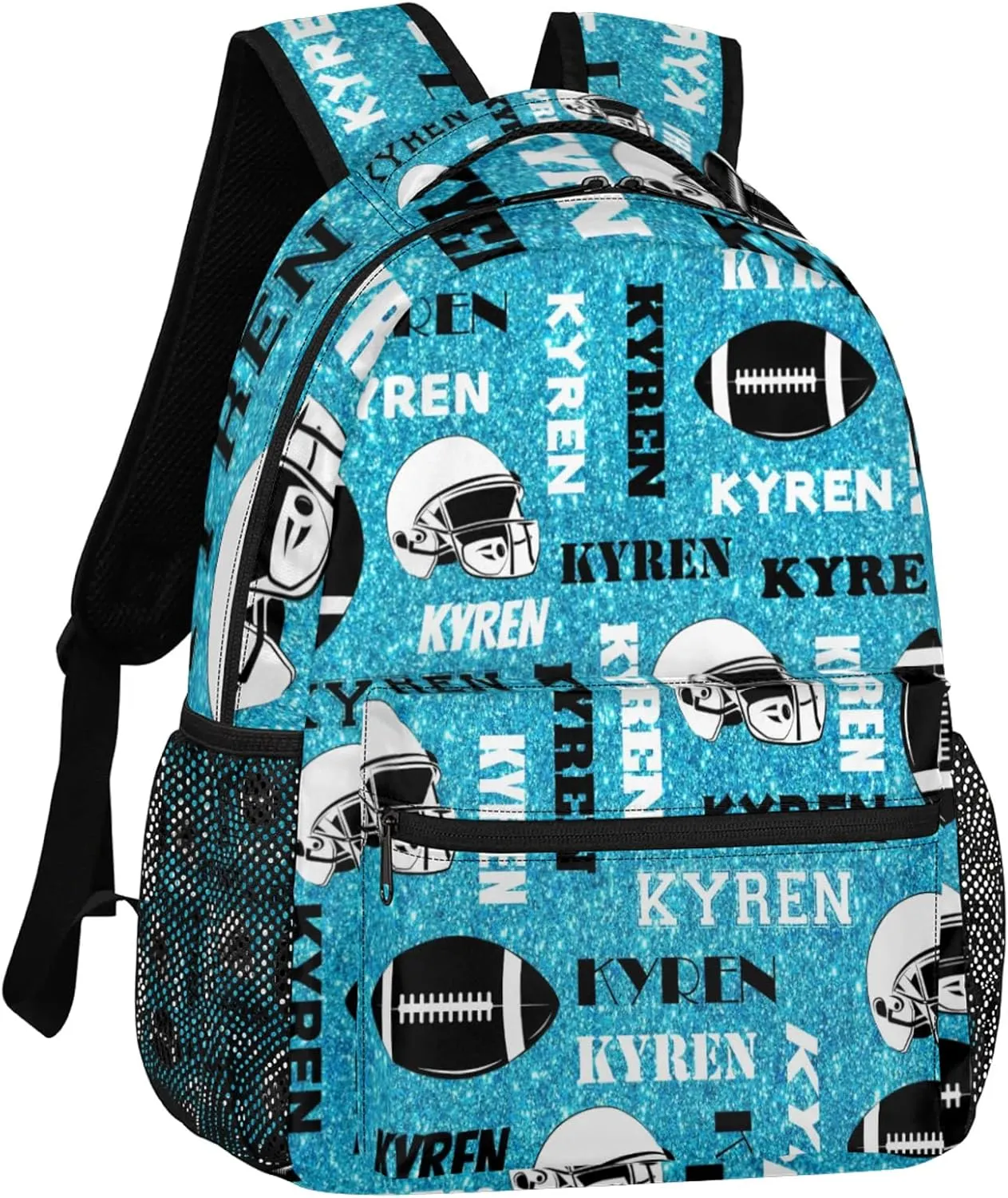 Personalized Football Backpack for Men Women, Custom Sports Bag Backpack with Name, Laptop Backpacks Daypack for Travel Camping, Blue Glitter