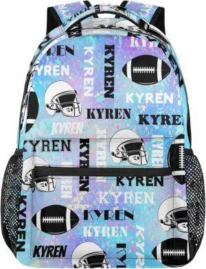 Personalized Football Backpack for Men Women, Custom Sports Bag Backpack with Name, Laptop Backpacks Daypack for Travel Camping, Blue Purple