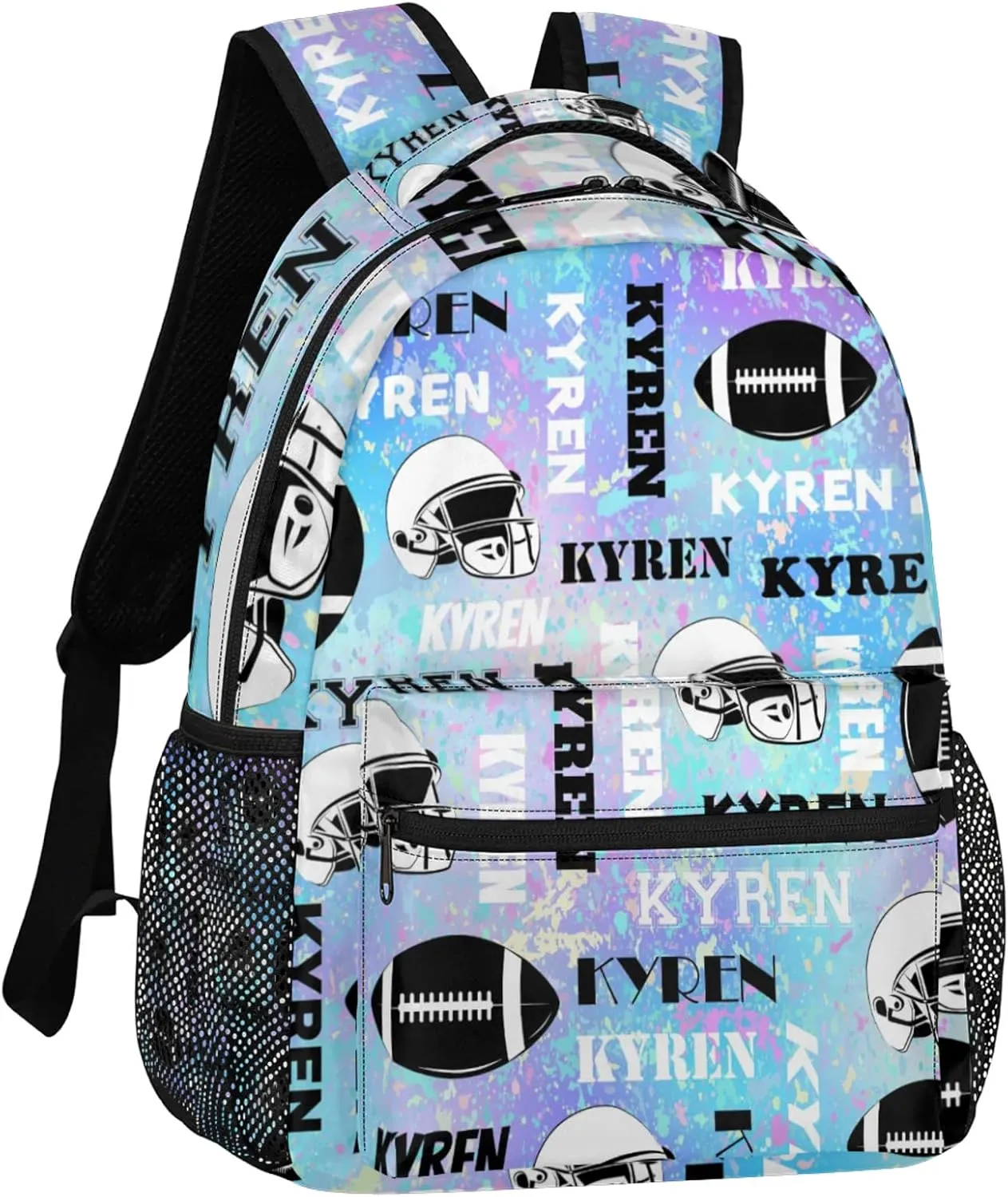 Personalized Football Backpack for Men Women, Custom Sports Bag Backpack with Name, Laptop Backpacks Daypack for Travel Camping, Blue Purple