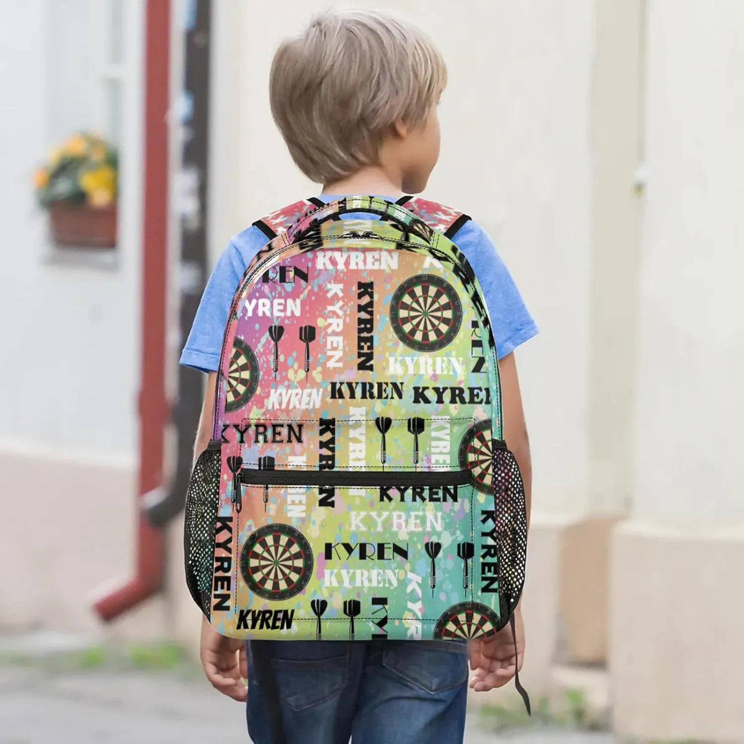 Personalized Name Darts Backpack, Custom Sports Bag Backpack for Men Women, Laptop Backpacks Travel Camping Daypack, Blue Yellow