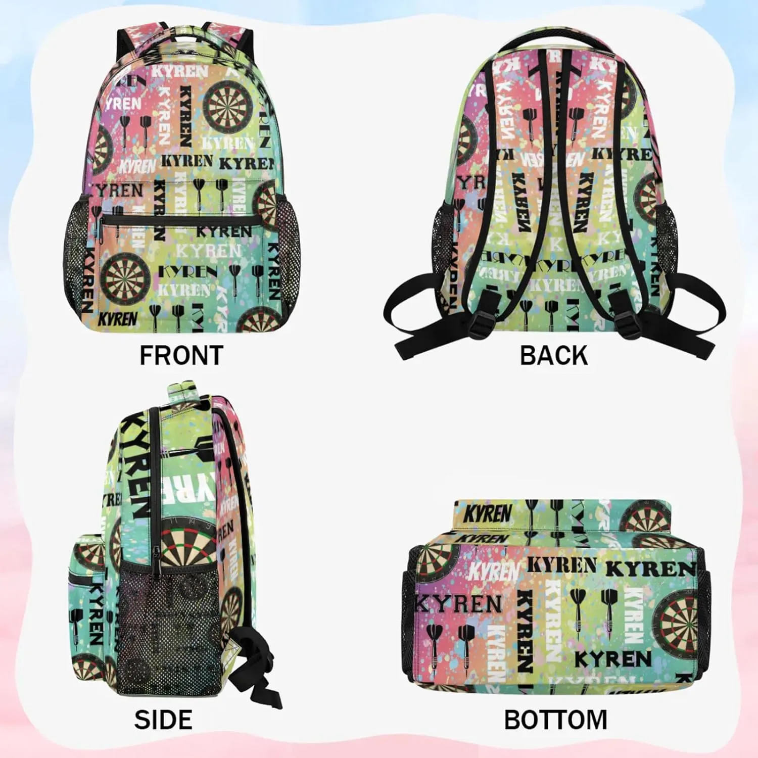 Personalized Name Darts Backpack, Custom Sports Bag Backpack for Men Women, Laptop Backpacks Travel Camping Daypack, Blue Yellow