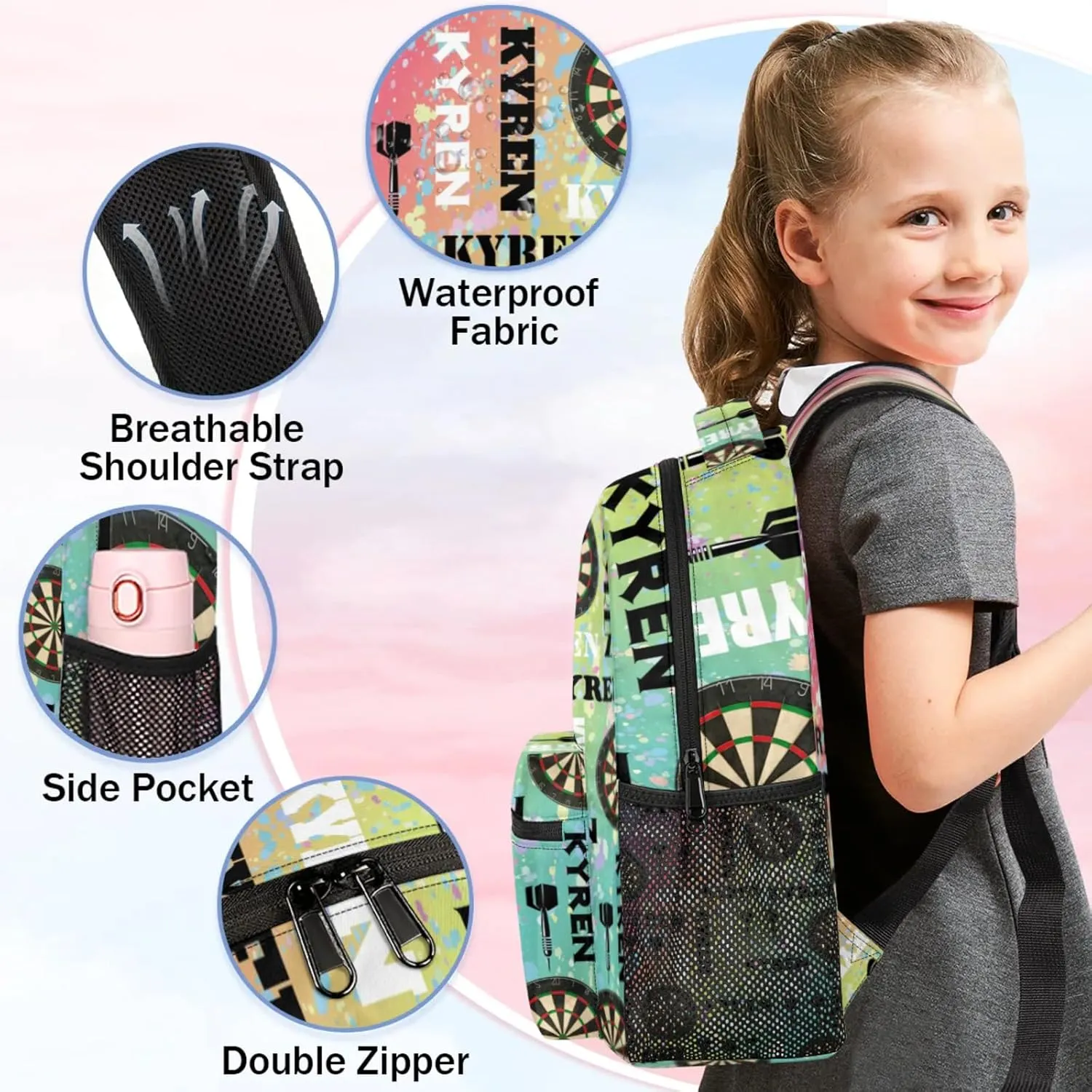 Personalized Name Darts Backpack, Custom Sports Bag Backpack for Men Women, Laptop Backpacks Travel Camping Daypack, Blue Yellow
