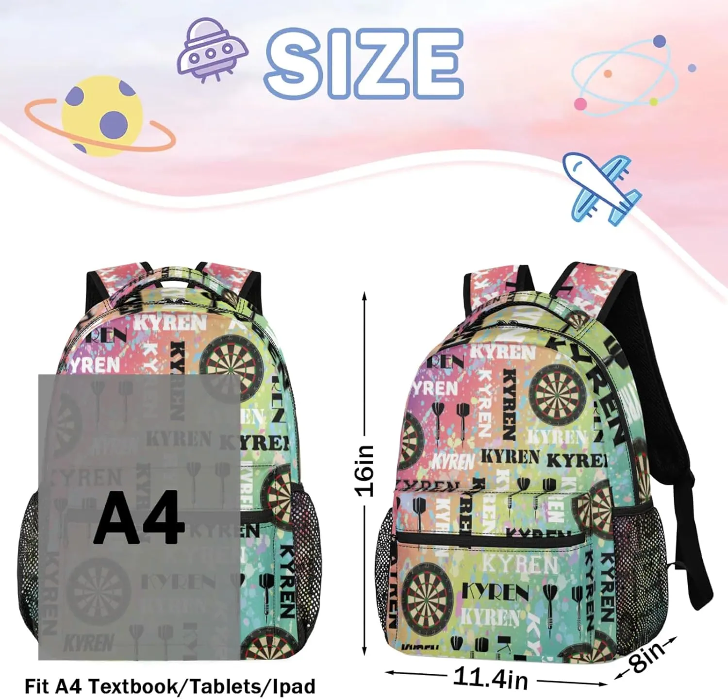 Personalized Name Darts Backpack, Custom Sports Bag Backpack for Men Women, Laptop Backpacks Travel Camping Daypack, Blue Yellow