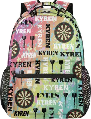 Personalized Name Darts Backpack, Custom Sports Bag Backpack for Men Women, Laptop Backpacks Travel Camping Daypack, Blue Yellow