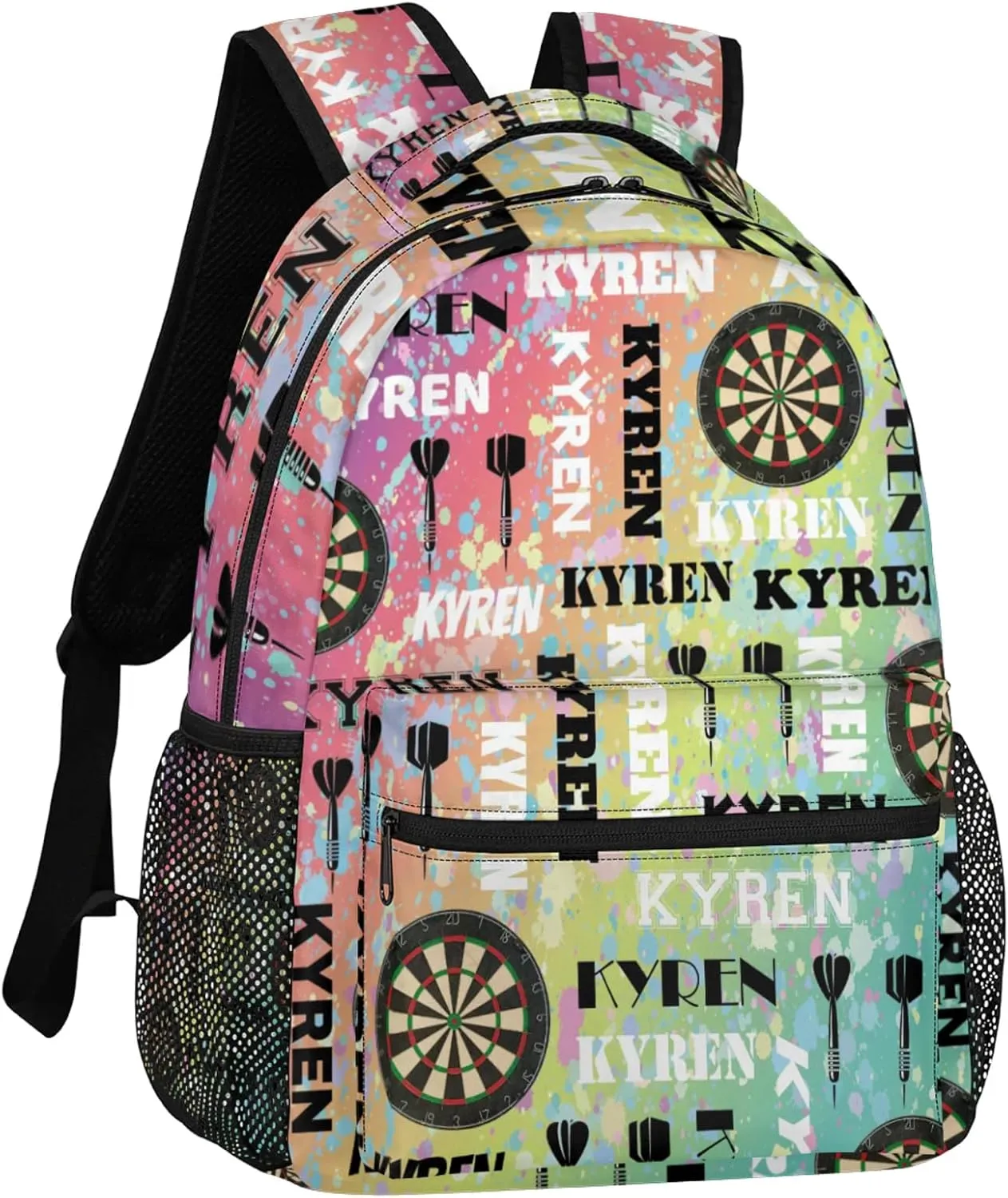 Personalized Name Darts Backpack, Custom Sports Bag Backpack for Men Women, Laptop Backpacks Travel Camping Daypack, Blue Yellow