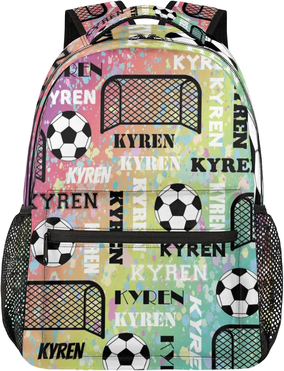 Personalized Name Soccer Backpack, Customized Sports Bag Backpack for Men Women, Custom Name Laptop Backpacks Travel Camping Daypack, Blue Yellow