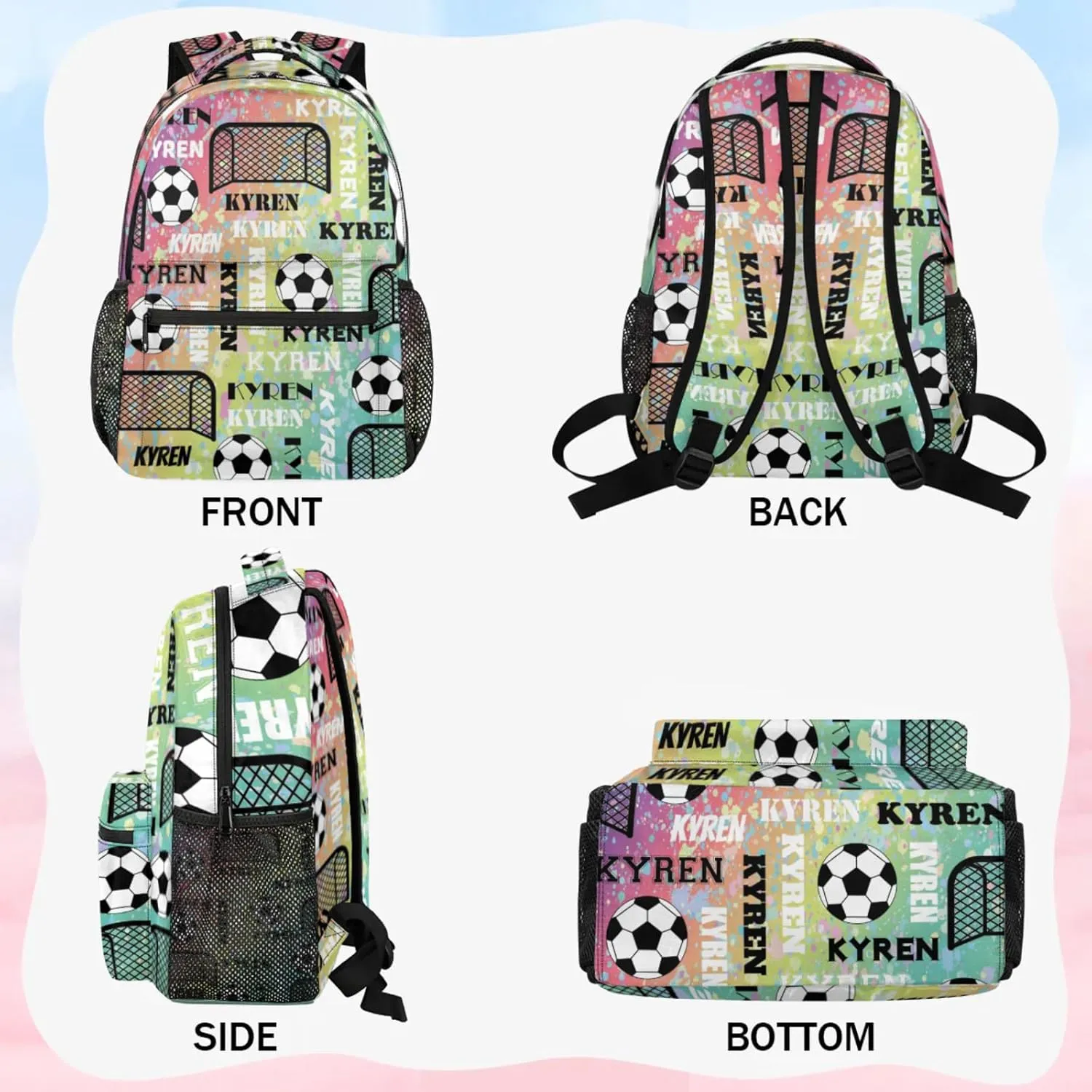 Personalized Name Soccer Backpack, Customized Sports Bag Backpack for Men Women, Custom Name Laptop Backpacks Travel Camping Daypack, Blue Yellow