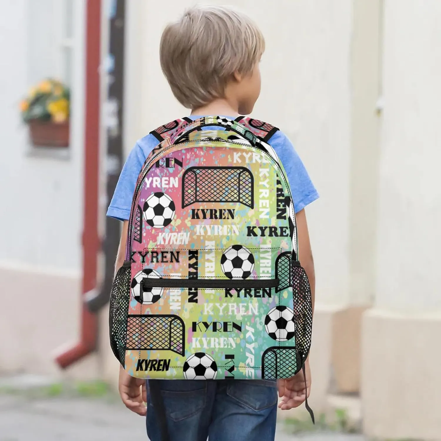 Personalized Name Soccer Backpack, Customized Sports Bag Backpack for Men Women, Custom Name Laptop Backpacks Travel Camping Daypack, Blue Yellow