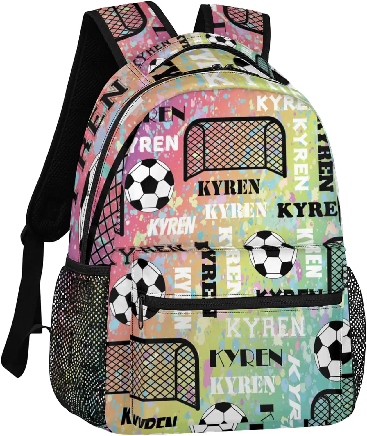 Personalized Name Soccer Backpack, Customized Sports Bag Backpack for Men Women, Custom Name Laptop Backpacks Travel Camping Daypack, Blue Yellow