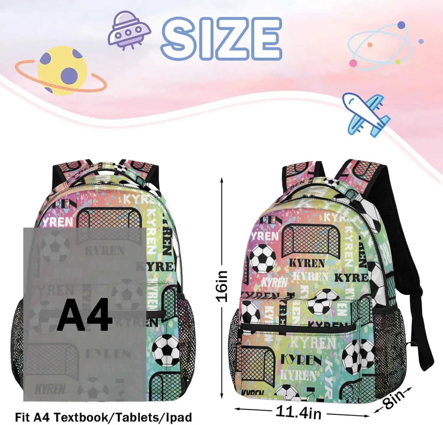 Personalized Name Soccer Backpack, Customized Sports Bag Backpack for Men Women, Custom Name Laptop Backpacks Travel Camping Daypack, Blue Yellow