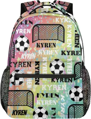 Personalized Name Soccer Backpack, Customized Sports Bag Backpack for Men Women, Custom Name Laptop Backpacks Travel Camping Daypack, Blue Yellow