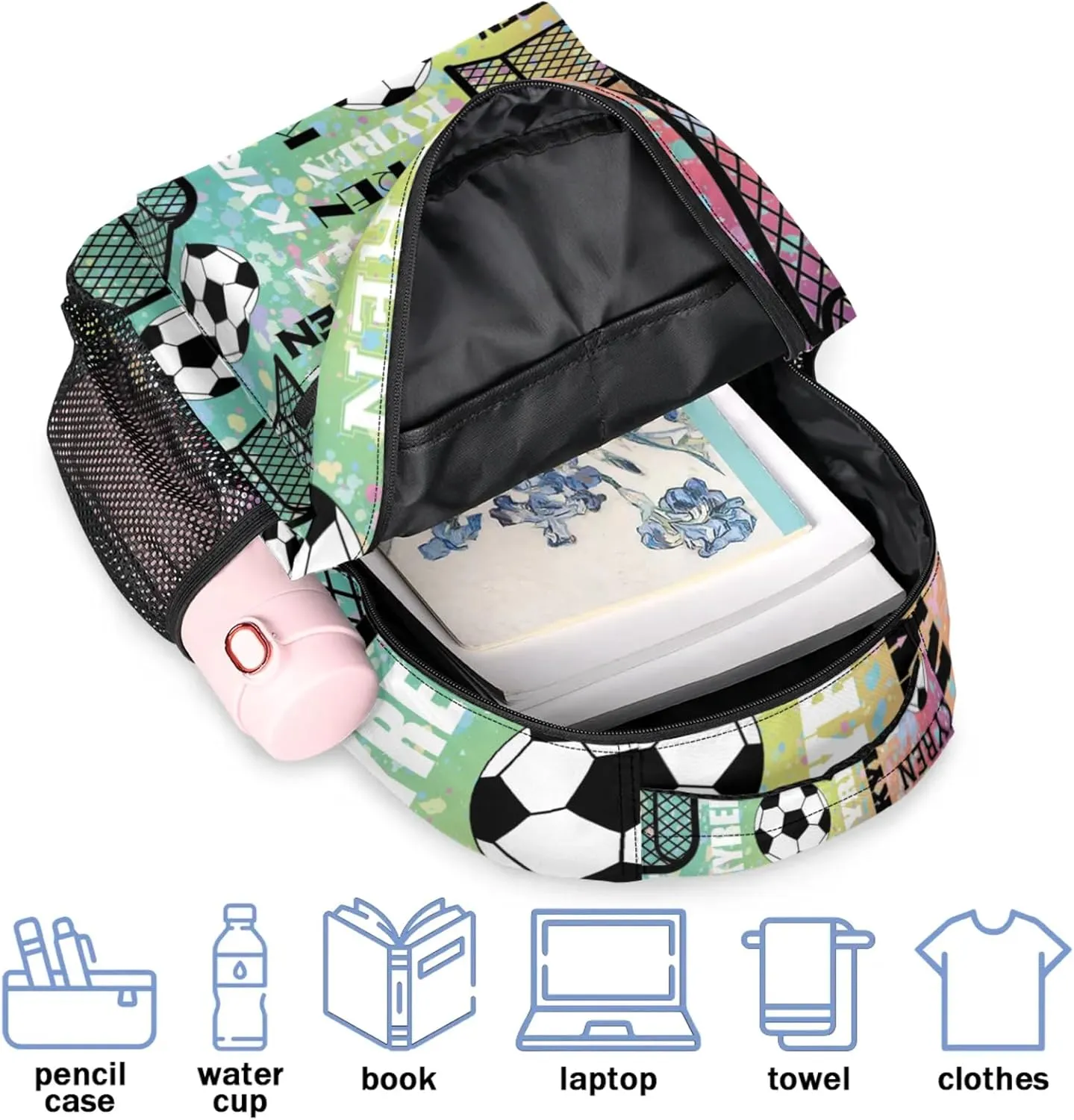 Personalized Name Soccer Backpack, Customized Sports Bag Backpack for Men Women, Custom Name Laptop Backpacks Travel Camping Daypack, Blue Yellow