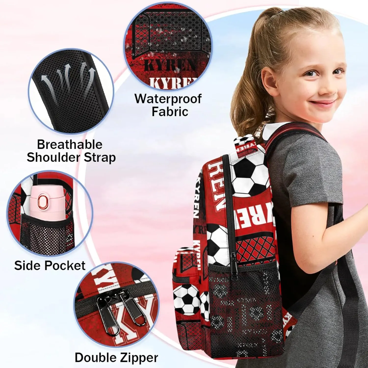Personalized Name Soccer Backpack for Men Women, Customized Sports Bag Backpack Custom Laptop Backpacks Travel Camping Daypack, Black Red