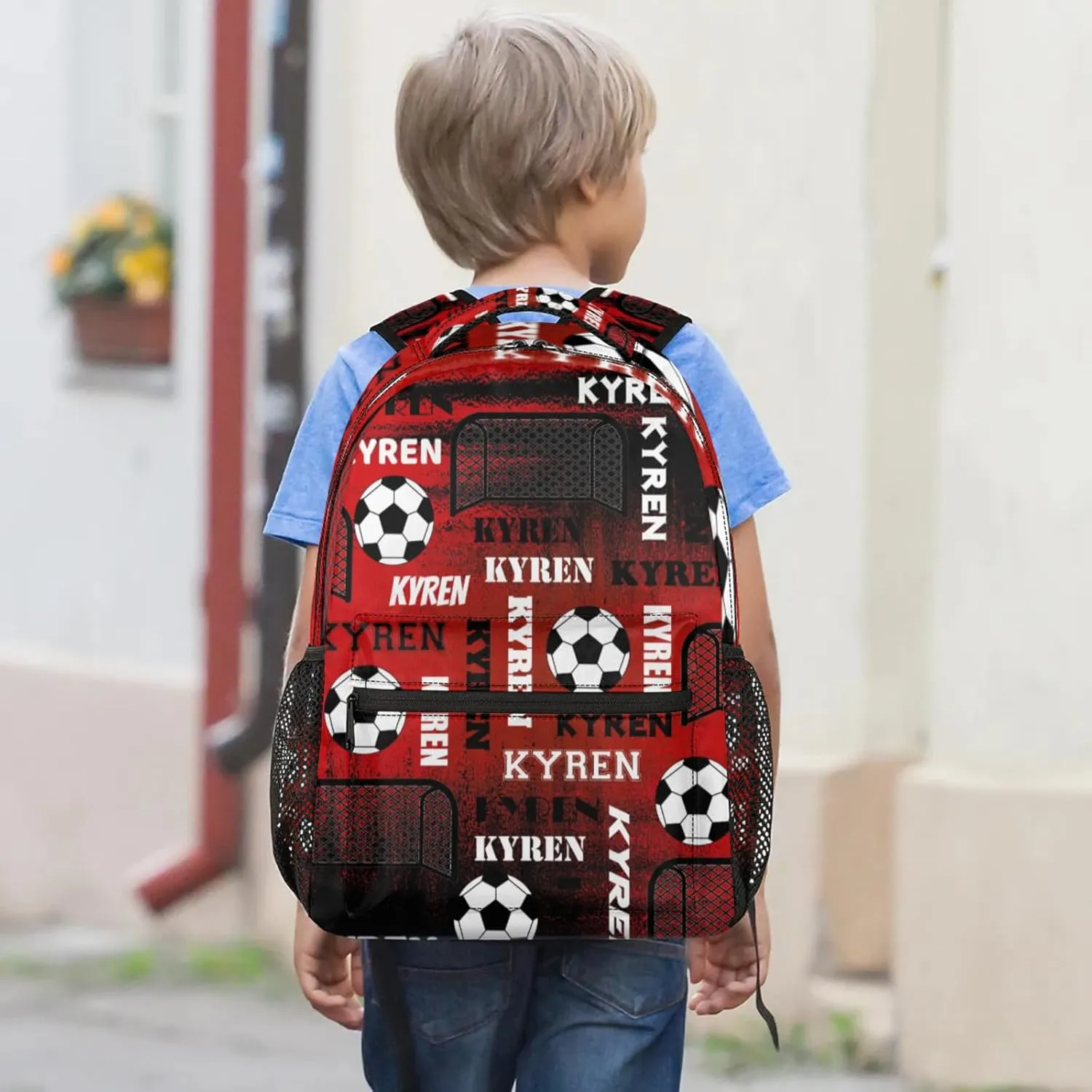 Personalized Name Soccer Backpack for Men Women, Customized Sports Bag Backpack Custom Laptop Backpacks Travel Camping Daypack, Black Red