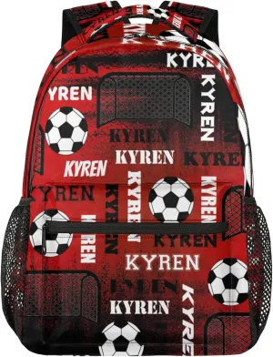 Personalized Name Soccer Backpack for Men Women, Customized Sports Bag Backpack Custom Laptop Backpacks Travel Camping Daypack, Black Red