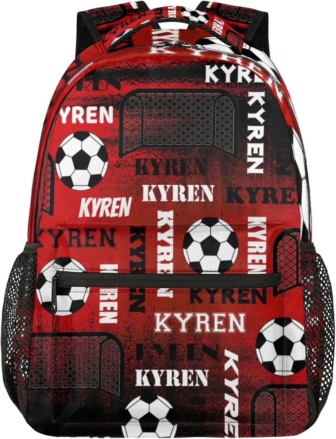 Personalized Name Soccer Backpack for Men Women, Customized Sports Bag Backpack Custom Laptop Backpacks Travel Camping Daypack, Black Red