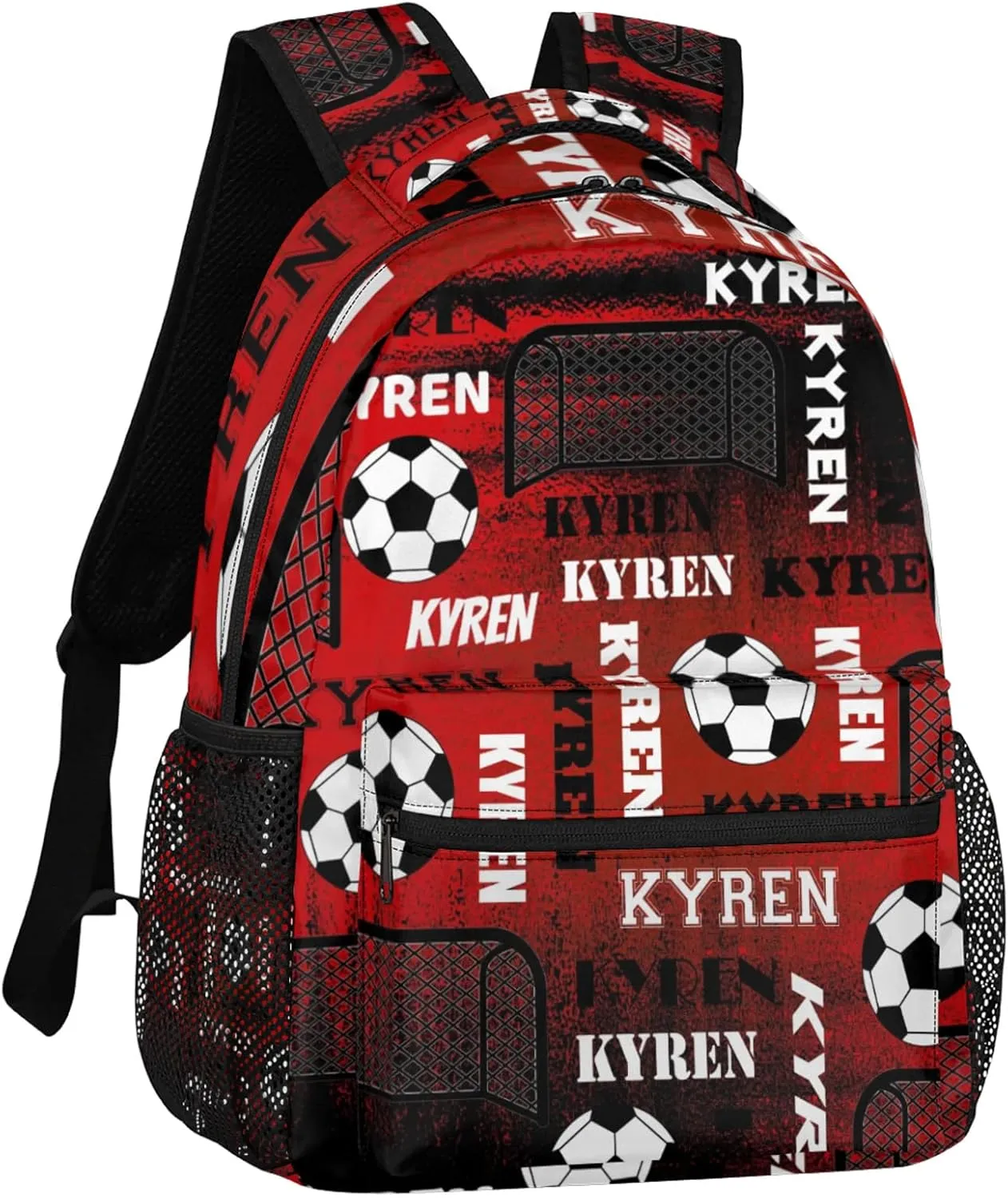 Personalized Name Soccer Backpack for Men Women, Customized Sports Bag Backpack Custom Laptop Backpacks Travel Camping Daypack, Black Red