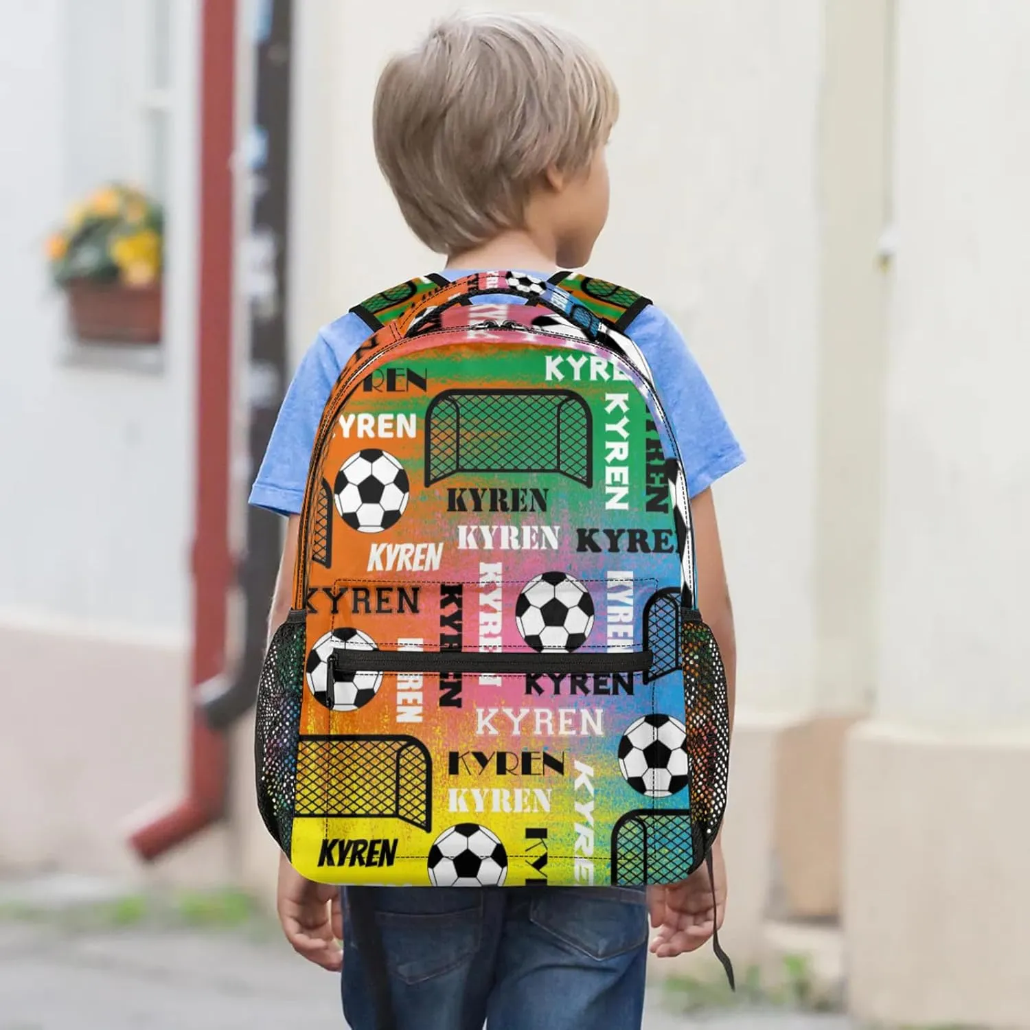 Personalized Name Soccer Backpack for Men Women, Customized Sports Bag Backpack Custom Laptop Backpacks Travel Camping Daypack, Colorful