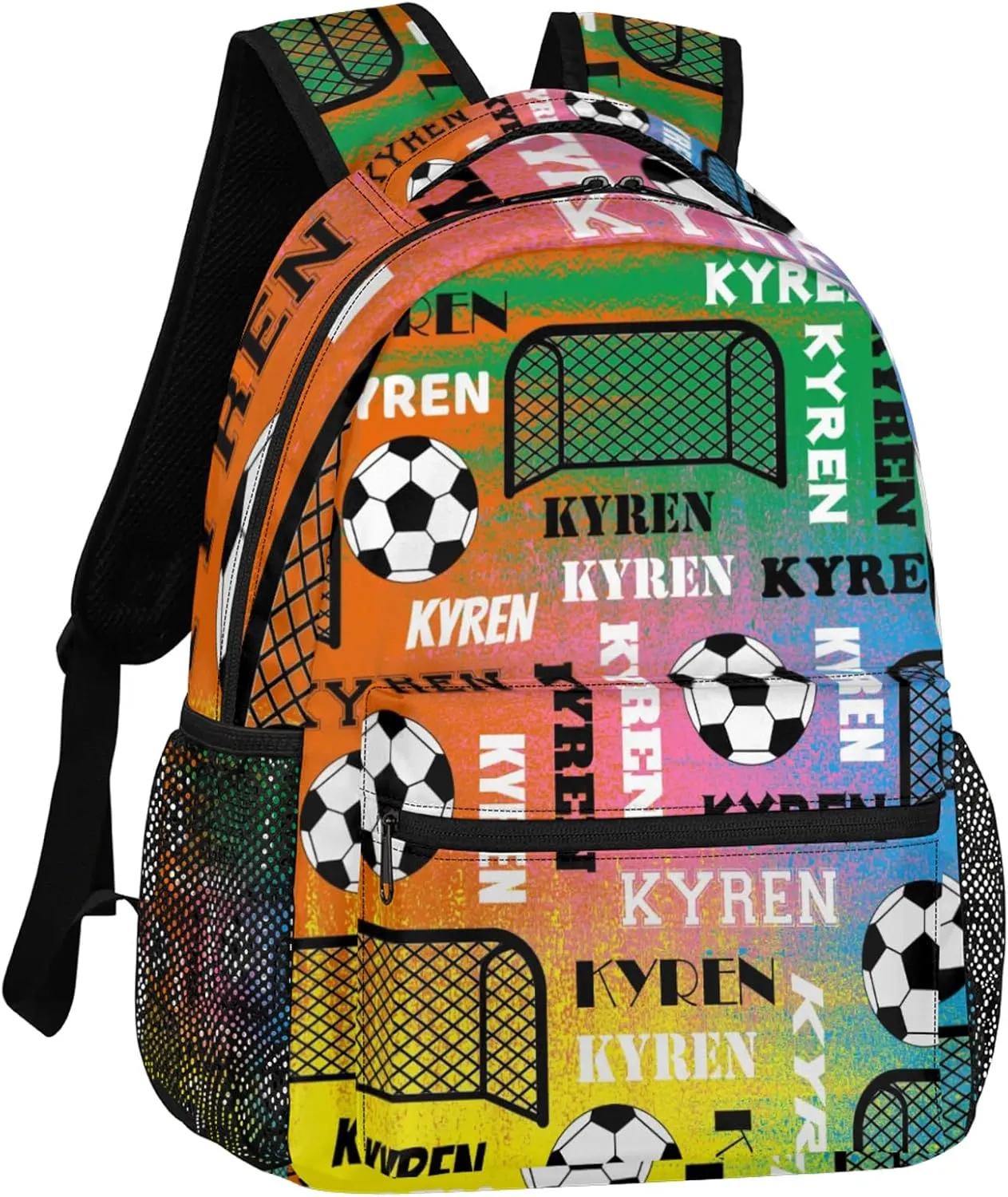 Personalized Name Soccer Backpack for Men Women, Customized Sports Bag Backpack Custom Laptop Backpacks Travel Camping Daypack, Colorful