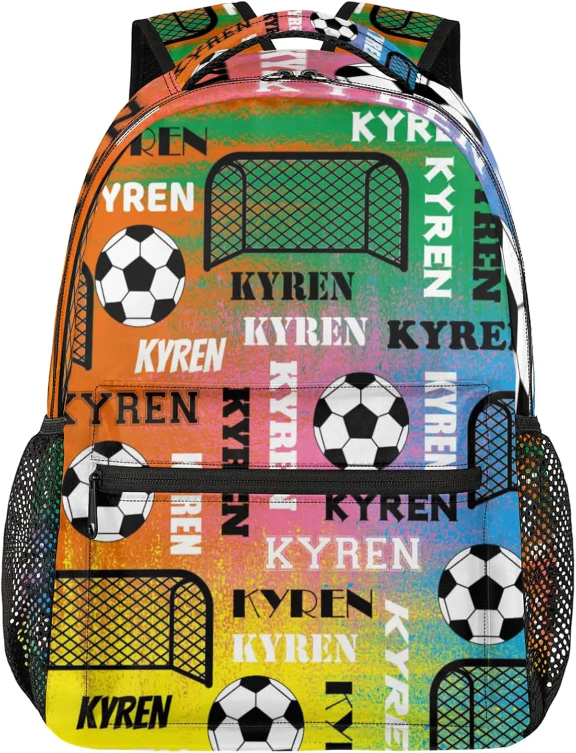 Personalized Name Soccer Backpack for Men Women, Customized Sports Bag Backpack Custom Laptop Backpacks Travel Camping Daypack, Colorful