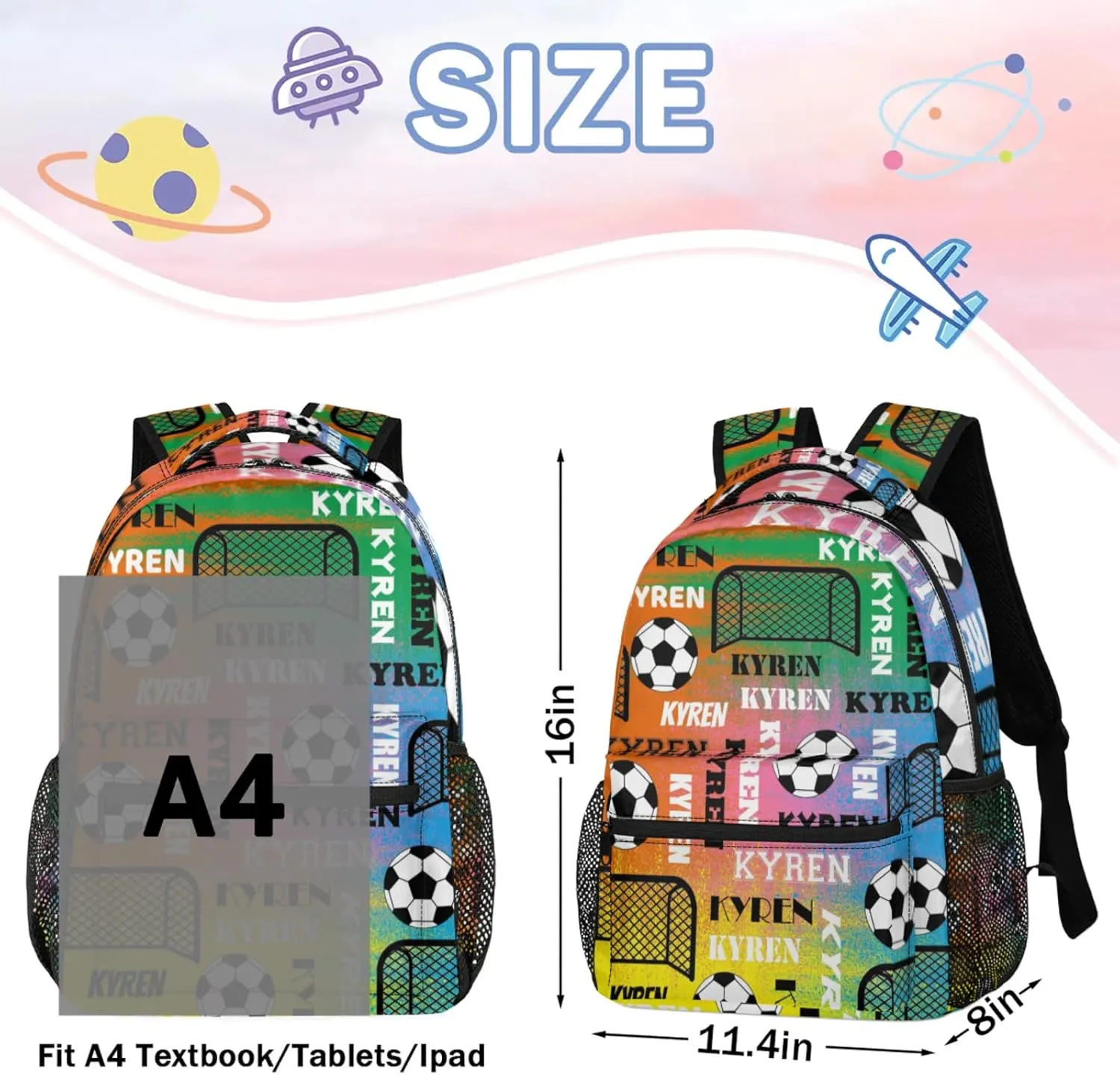 Personalized Name Soccer Backpack for Men Women, Customized Sports Bag Backpack Custom Laptop Backpacks Travel Camping Daypack, Colorful